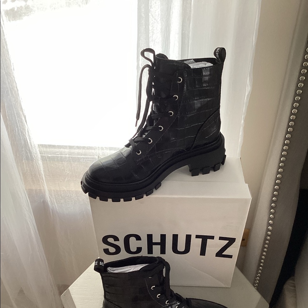 Schutz Blk Croc Combat Boot~Orly~